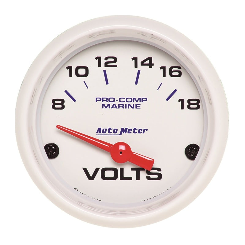 Autometer Marine White 2-1/16in 18V Electric Voltmeter Gauge - Burkken Auto Parts
