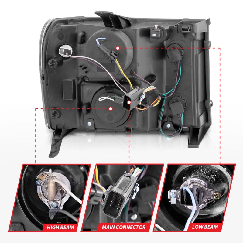 ANZO 2007-2013 GMC Sierra 1500 Projector Headlights w/ Halo Black - Burkken Auto Parts