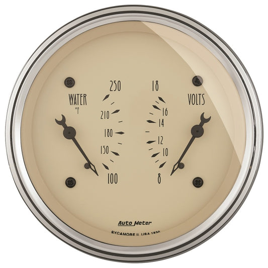 AutoMeter Gauge Dual Wtmp & Volt 3-3/8in. 250 Deg. F & 18V Elec Antq Beige - Burkken Auto Parts