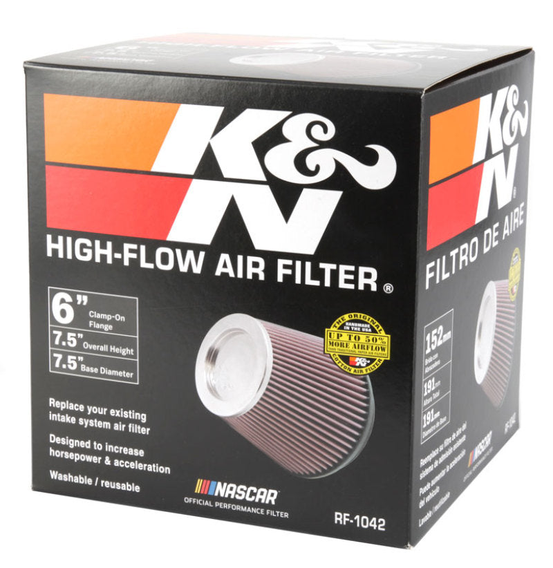 K&N Round Tapered Universal Air Filter 6in Flange ID x 7.5in Base OD x 5in Top OD x 6.5in Height - Burkken Auto Parts