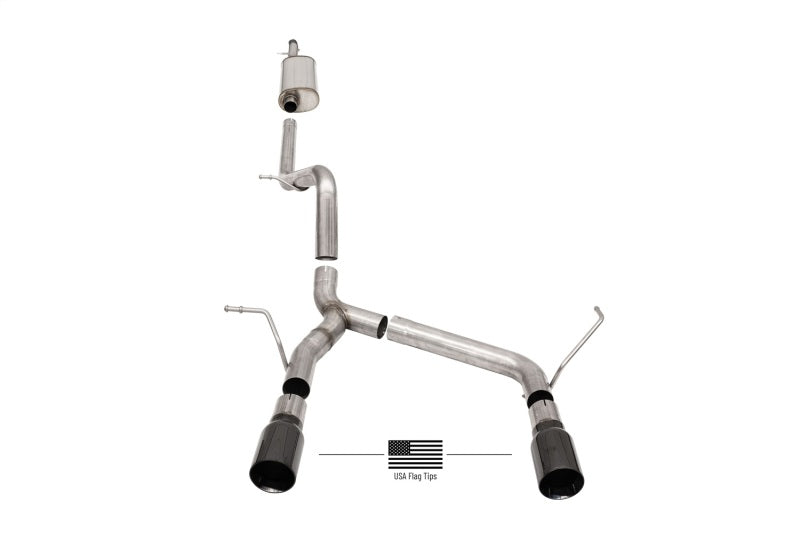 Corsa 07-18 Jeep Wrangler JKU 3.6L/3.8L 2.75in Sport Cat-Back Exhaust w/ 4in American Flag BlacTips - Burkken Auto Parts
