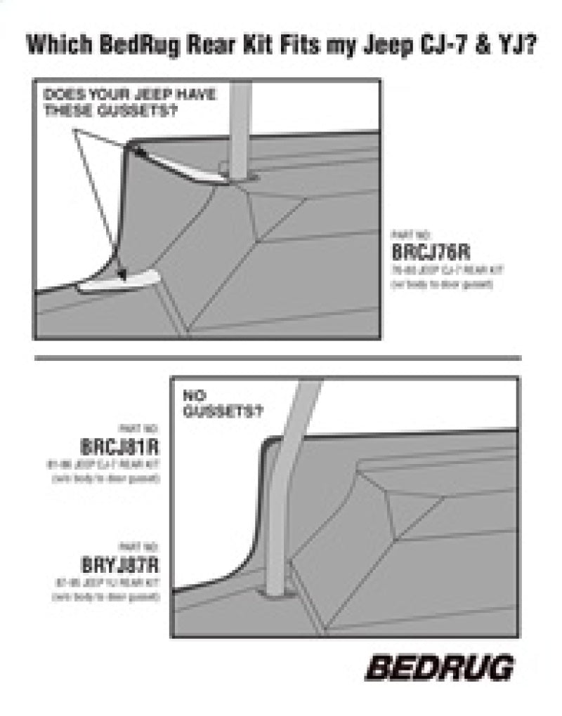 BedRug 87-95 Jeep YJ Rear Kit 4pc Cargo Kit (Incl Tailgate & Cargo Liner) - Burkken Auto Parts