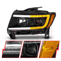ANZO 11-13 Jeep Grand Cherokee (Factory Halogen Only) Projector Headlights w/Light Bar Swtchbk Black - Burkken Auto Parts