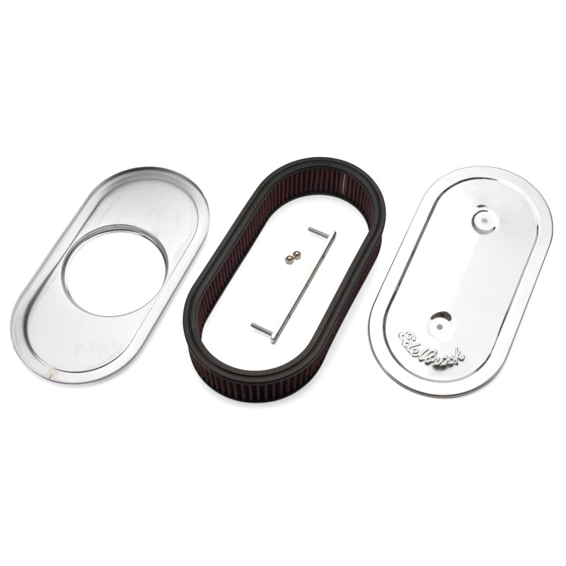 Edelbrock Air Cleaner Pro-Flo Series Oval Steel Top Cloth Element 13 5In X 7In X 3 5In Chrome - Burkken Auto Parts