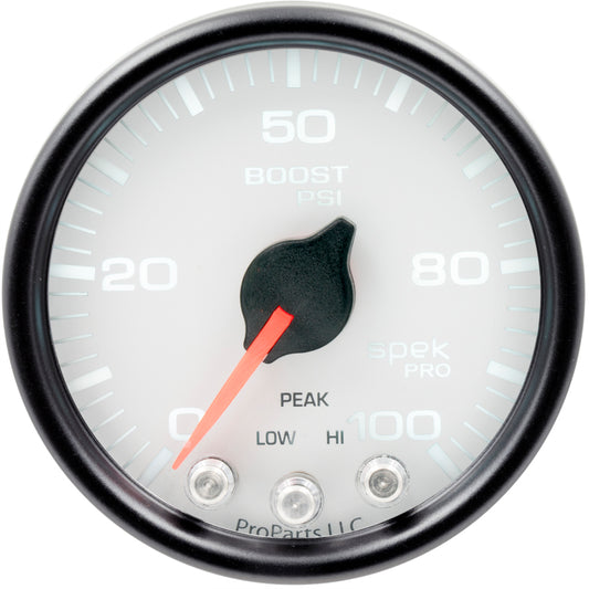 Autometer Spek-Pro Gauge Boost 2 1/16in 100psi Stepper Motor W/Peak & Warn Wht/Blk - Burkken Auto Parts