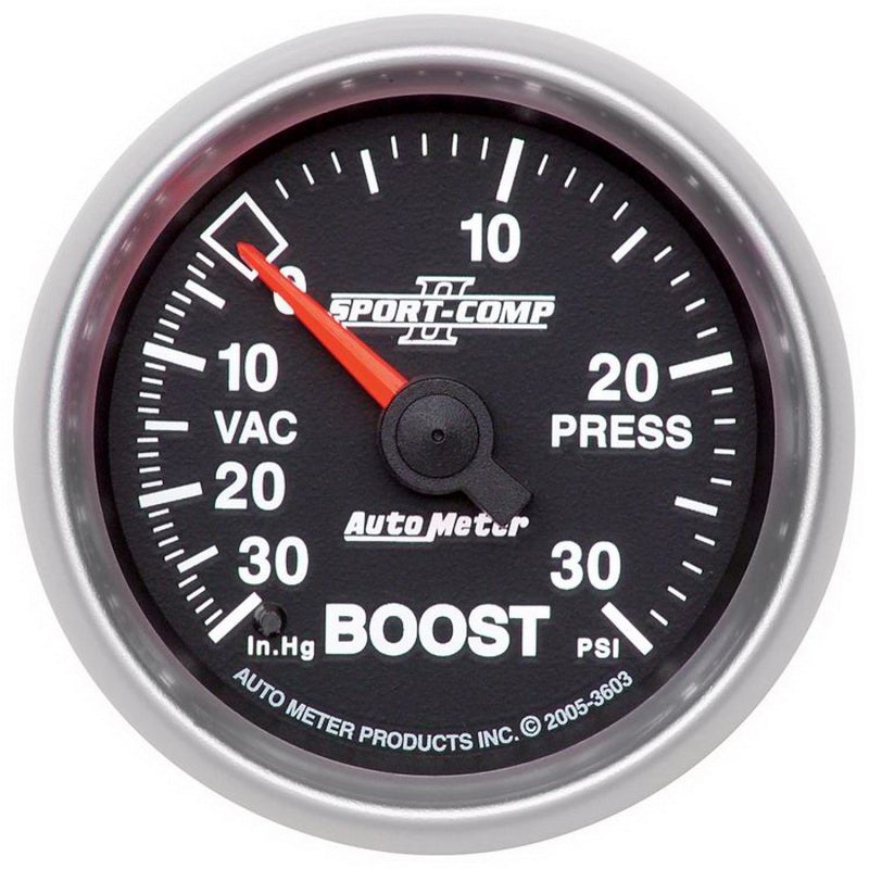Autometer Sport-Comp II 52mm 30 PSI Mechanical Boost Vacumm Gauge - Burkken Auto Parts
