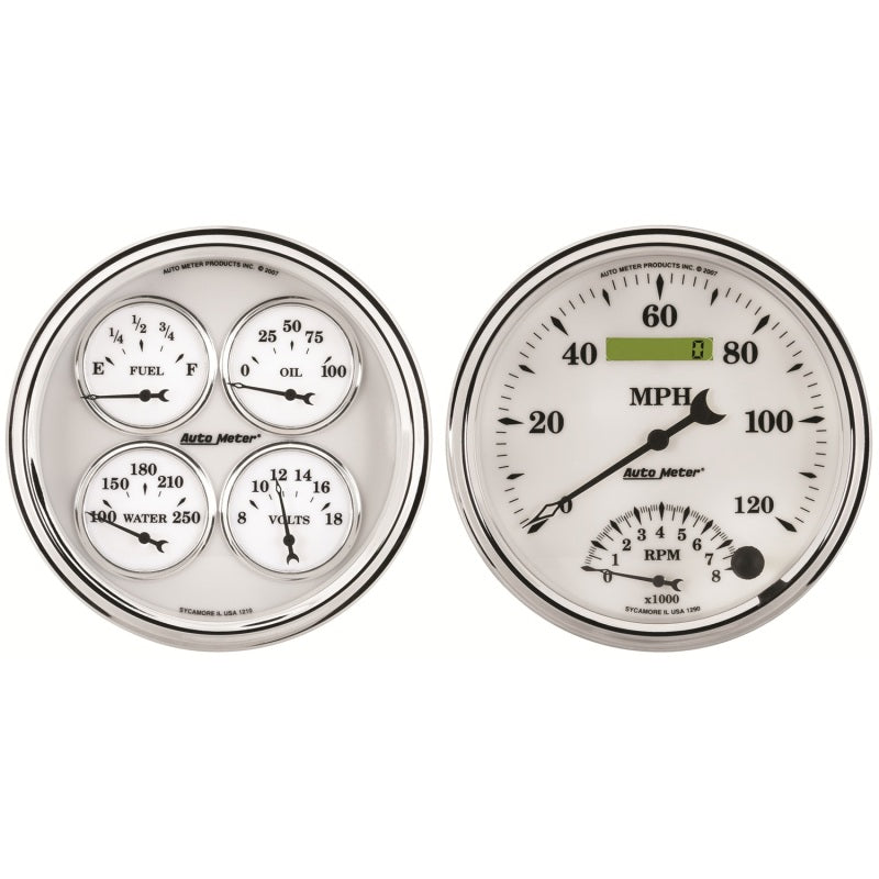 AutoMeter Gauge Kit 2 Pc. Quad & Tach/Speedo 5in. Old Tyme White II - Burkken Auto Parts