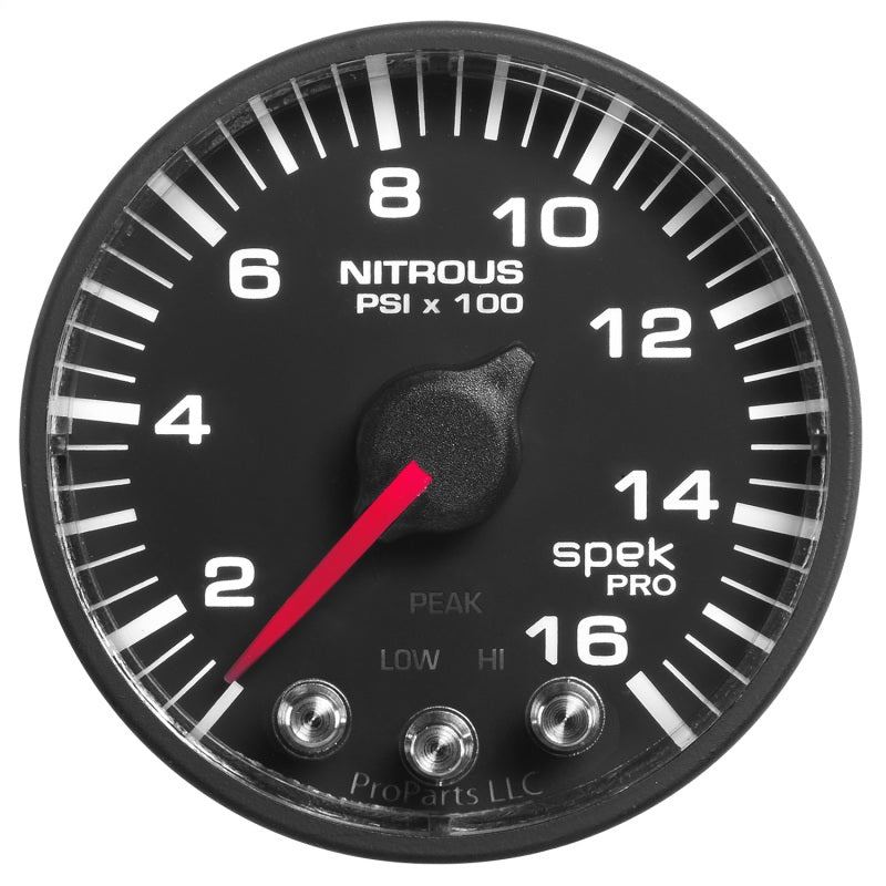 Autometer Spek-Pro Gauge Nitrous Press 2 1/16in 1600psi Stepper Motor W/Peak & Warn Blk/Blk - Burkken Auto Parts