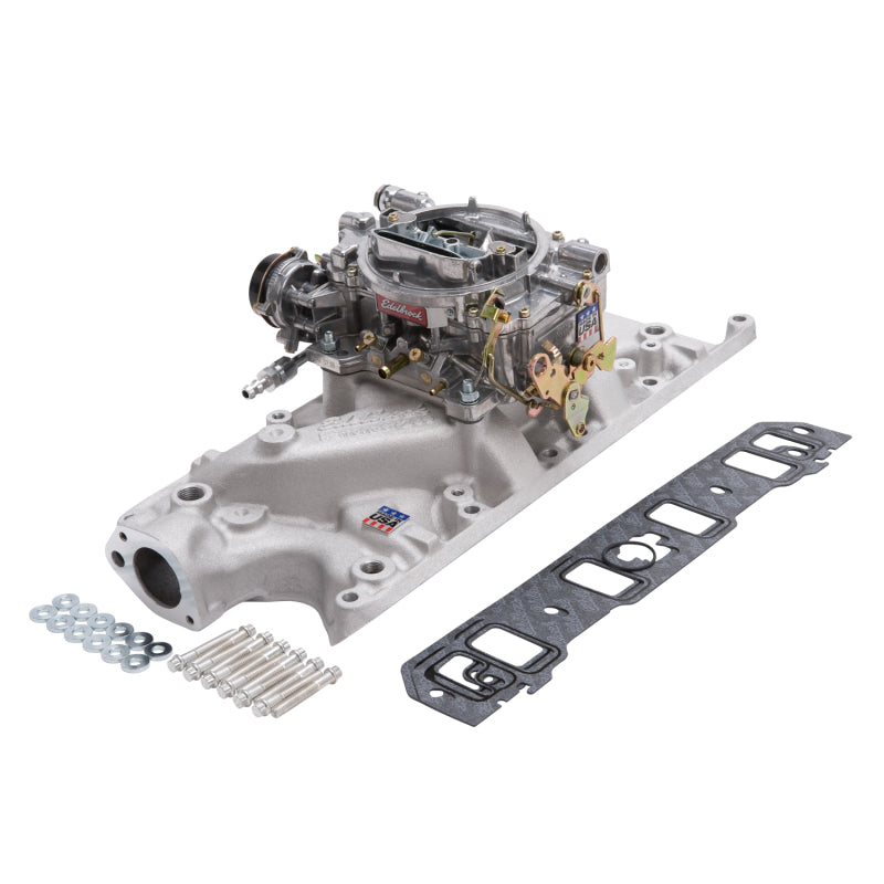 Edelbrock Manifold And Carb Kit Performer Small Block Ford 289-302 Natural Finish - Burkken Auto Parts