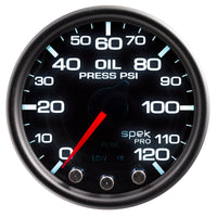 Autometer Spek-Pro Gauge Oil Press 2 1/16in 120psi Stepper Motor W/Peak & Warn Blk/Smoke/Blk - Burkken Auto Parts