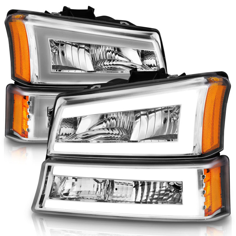 ANZO 2003-2006 Chevrolet Silverado 1500 Crystal Headlights w/ Light Bar Chrome Housing - Burkken Auto Parts