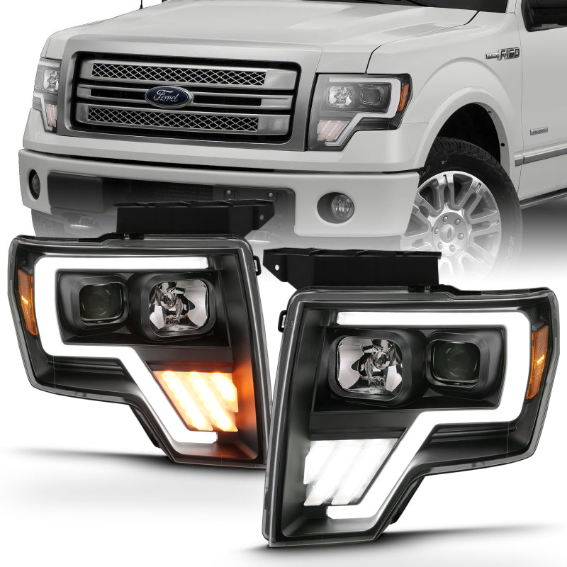 ANZO 2009-2013 Ford F-150 Projector Light Bar G4 Switchback Headlights Black Amber - Burkken Auto Parts