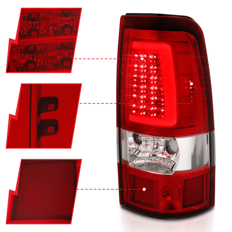 ANZO 2003-2006 Chevy Silverado 1500 LED Taillights Plank Style Chrome With Red/Clear Lens - Burkken Auto Parts