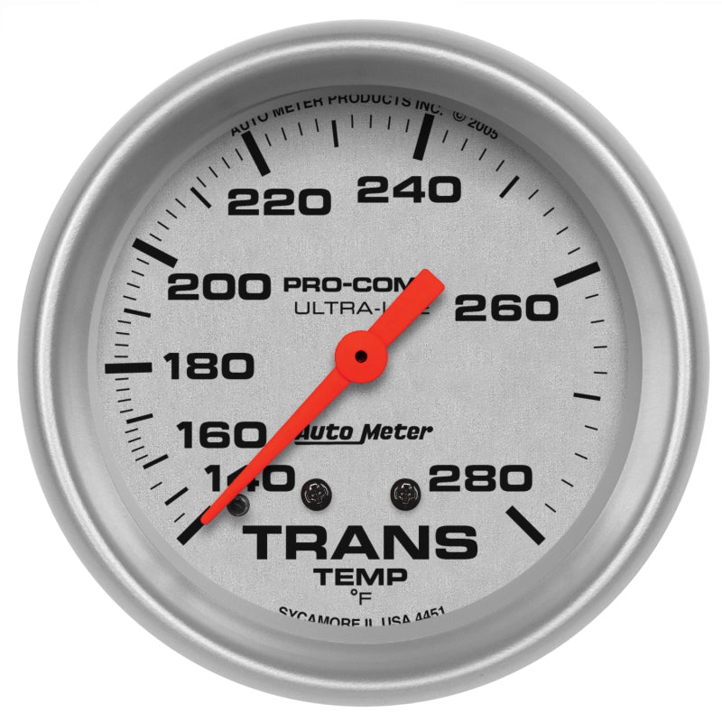 Autometer Ultra-Lite 66.7mm Mechanical 140-280 Degree F Transmission Temperature Gauge - Burkken Auto Parts