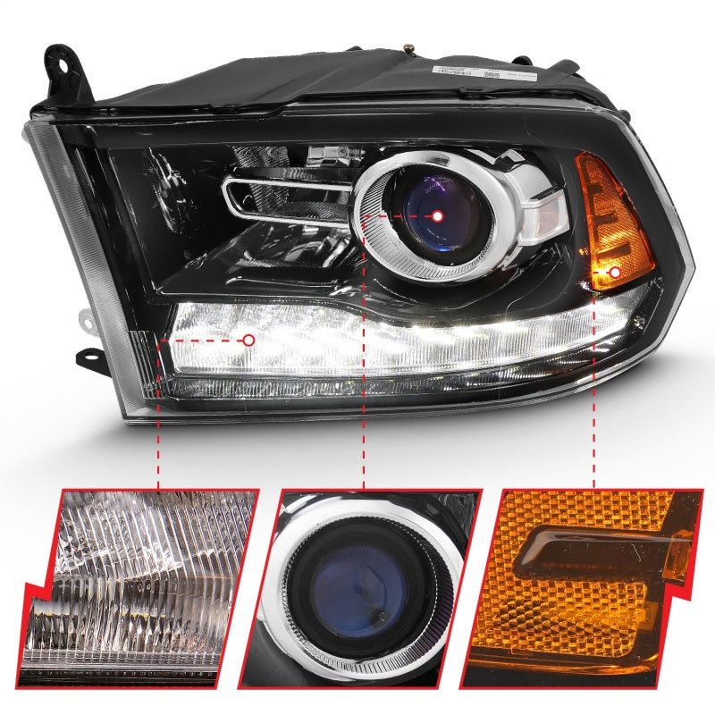 ANZO 2009-2018 Dodge Ram 1500 Projector Plank Style Switchback H.L Halo Black Amber (OE Style) - Burkken Auto Parts