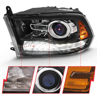 ANZO 2009-2018 Dodge Ram 1500 Projector Plank Style Switchback H.L Halo Black Amber (OE Style) - Burkken Auto Parts