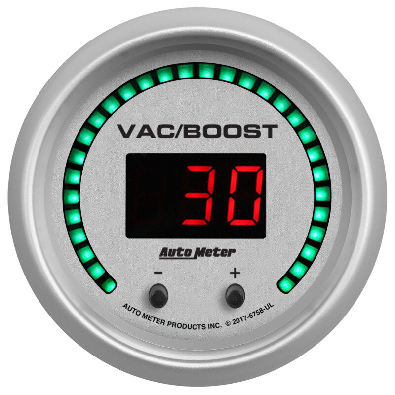 Autometer 52.4mm Silver Switchable 0-1600 PSI/0-110 BAR Vacuum/Boost Ultra-Lite Elite Digital Gauge - Burkken Auto Parts