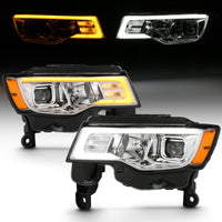 ANZO 2017-2018 Jeep Grand Cherokee Projector Headlights w/ Plank Style Switchback - Chrome w/ Amber - Burkken Auto Parts