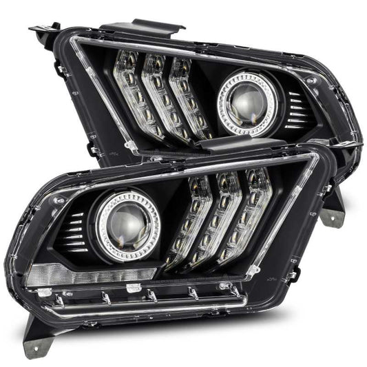 AlphaRex 10-12 Ford Mustang LUXX LED Proj Headlights Plank Style Black w/Activ Light/Seq Signal - Burkken Auto Parts