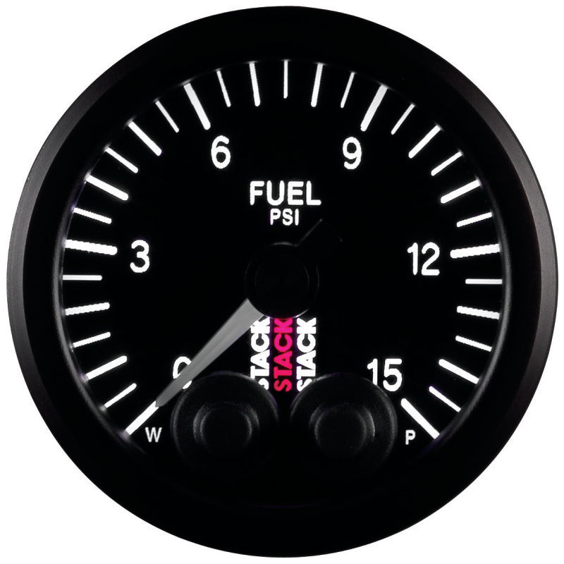 Autometer Stack 52mm 0-15 PSI 1/8in NPTF Male Pro-Control Fuel Pressure Gauge - Black - Burkken Auto Parts