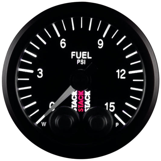 Autometer Stack 52mm 0-15 PSI 1/8in NPTF Male Pro-Control Fuel Pressure Gauge - Black - Burkken Auto Parts