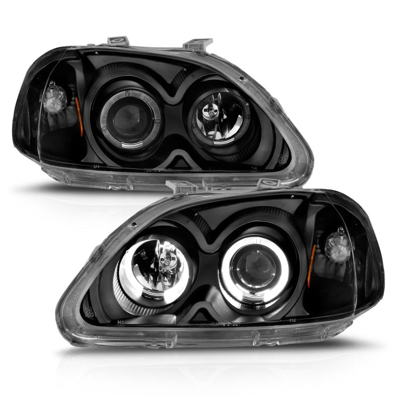 ANZO 1996-1998 Honda Civic Projector Headlights w/ Halo Black - Burkken Auto Parts