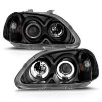 ANZO 1996-1998 Honda Civic Projector Headlights w/ Halo Black - Burkken Auto Parts
