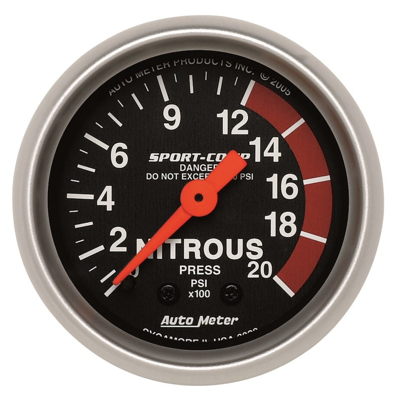 Autometer Sport-Comp 52mm 0-2000 PSI Mechanical Nitrous Pressure Gauge - Burkken Auto Parts