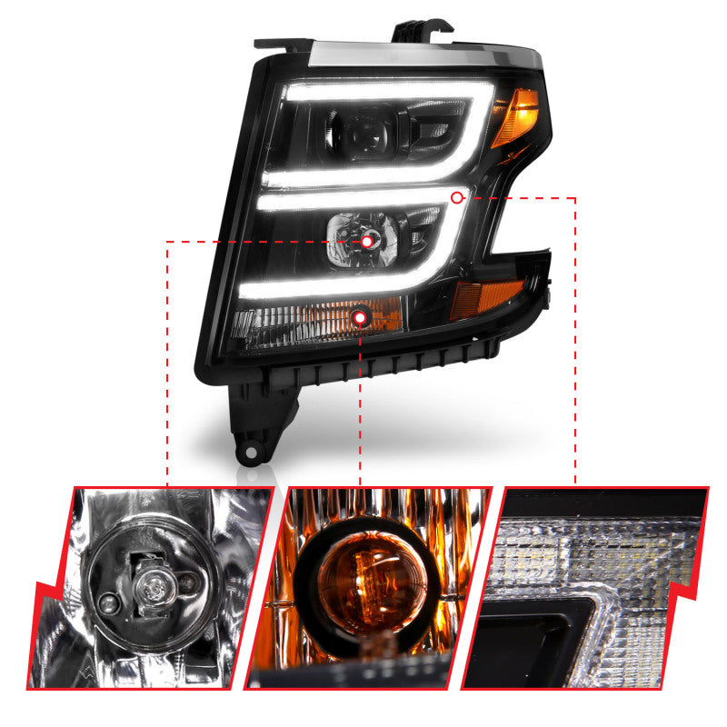 ANZO 2015-2020 Chevy Tahoe Projector Headlights Plank Style Black w/DRL - Burkken Auto Parts