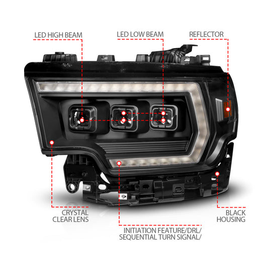 ANZO 19-24 RAM 2500/3500 Z-Series Full LED Proj Headlights DRL/Init/SeqSig - Driver Side ONLY