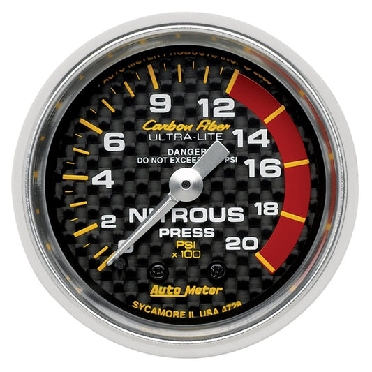 Autometer Carbon Fiber 52mm 1600 PSI Mechanical Nitrous Pressure Gauge - Burkken Auto Parts