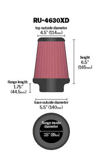 K&N Universal Air Filter 3-1/2in Flange / 5-1/2in Base / 4-1/2in Top / 6-1/2in Height - Burkken Auto Parts