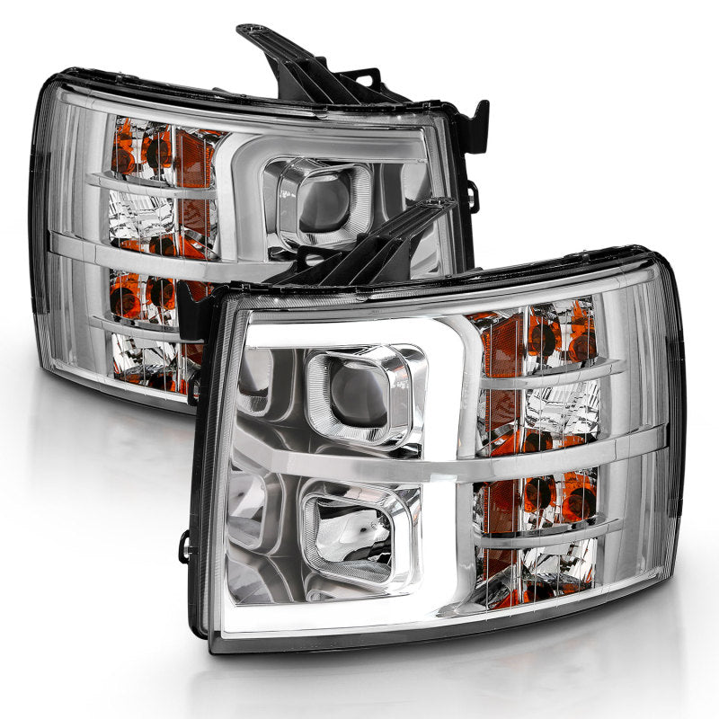 ANZO 2007-2013 Chevy Silverado 1500 Projector Plank Style Chrome Amber - Burkken Auto Parts