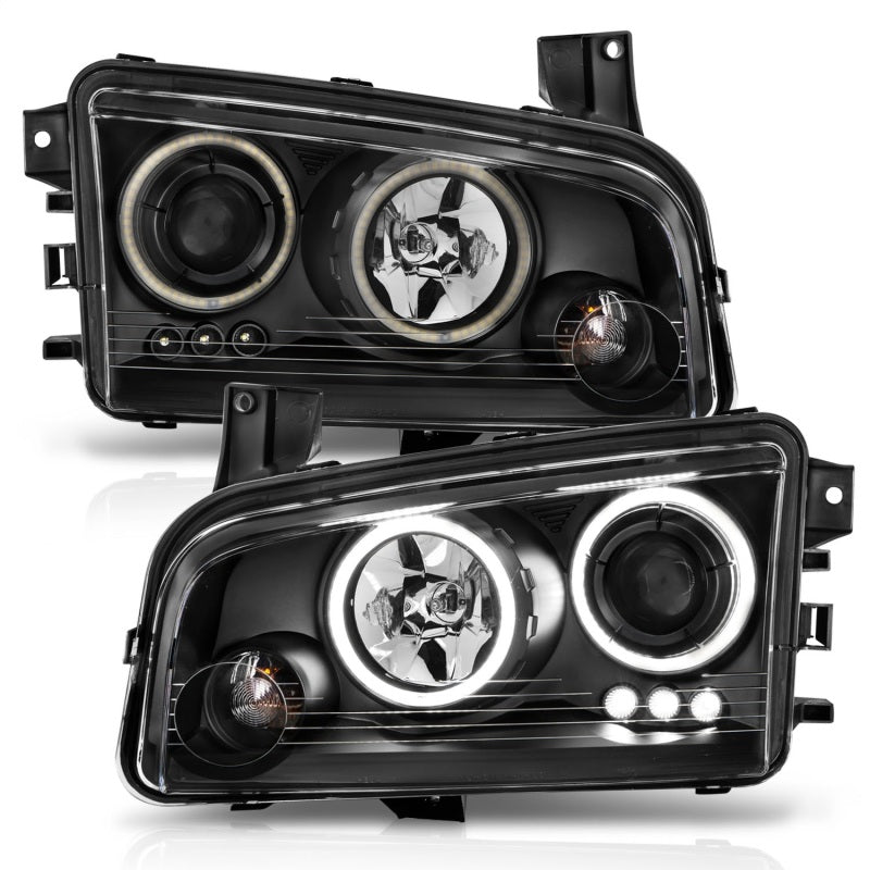 ANZO 2006-2010 Dodge Charger Projector Headlights w/ Halo Chrome (CCFL) - Burkken Auto Parts