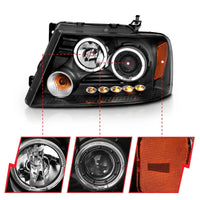 ANZO 2004-2008 Ford F-150 Projector Headlights w/ Halo and LED Black G2 - Burkken Auto Parts