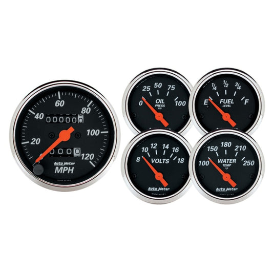 Autometer Designer Black 5pc 100-250deg Temp / 8-18V Volt / 120mph Speed / 100psi Oil / E-F Fuel - Burkken Auto Parts