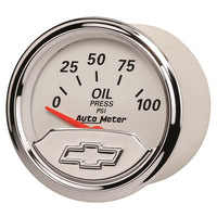 Autometer Chevy Vintage Bowtie 2-1/16in 0-100PSI Electronic Oil Pressure Gauge - Burkken Auto Parts