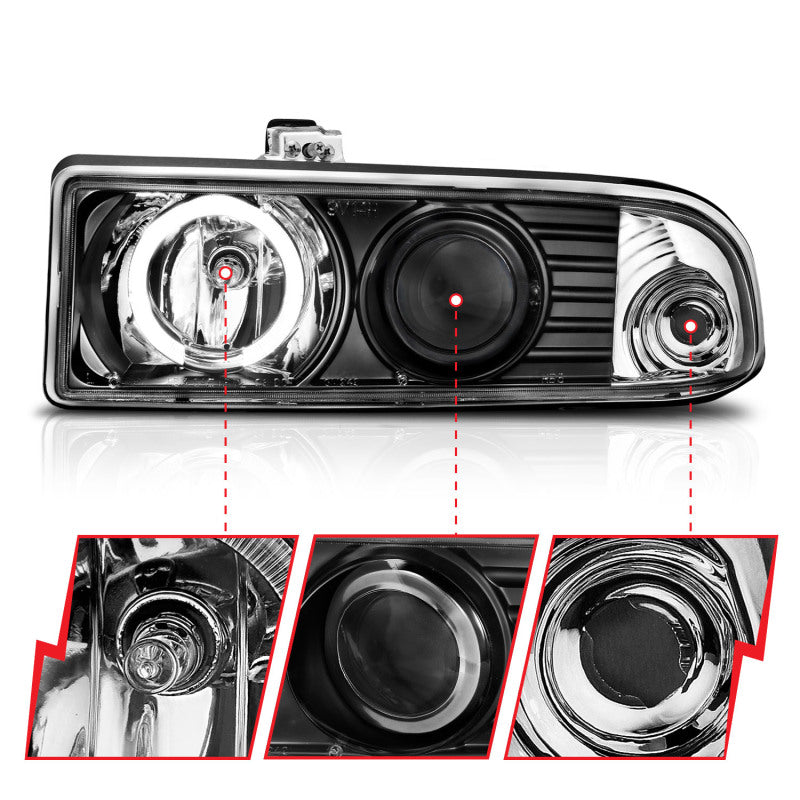 ANZO 1998-2005 Chevrolet S-10 Projector Headlights w/ Halo Black - Burkken Auto Parts