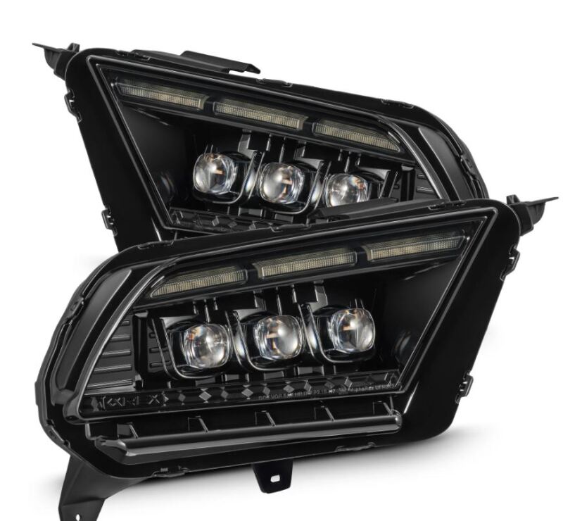 AlphaRex 10-12 Ford Mustang NOVA-Series LED Proj. Headlights Alpha-Blk w/Activ Lght & Seq.Sig SB DBL - Burkken Auto Parts