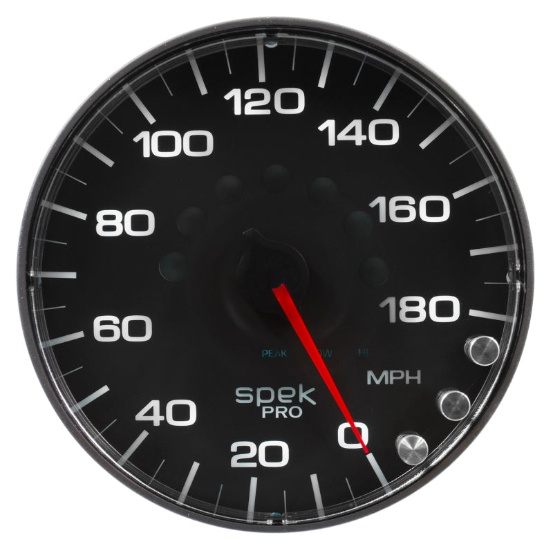 Autometer Spek-Pro Gauge Speedometer 5in 180 Mph Elec. Programmable Black/Black - Burkken Auto Parts