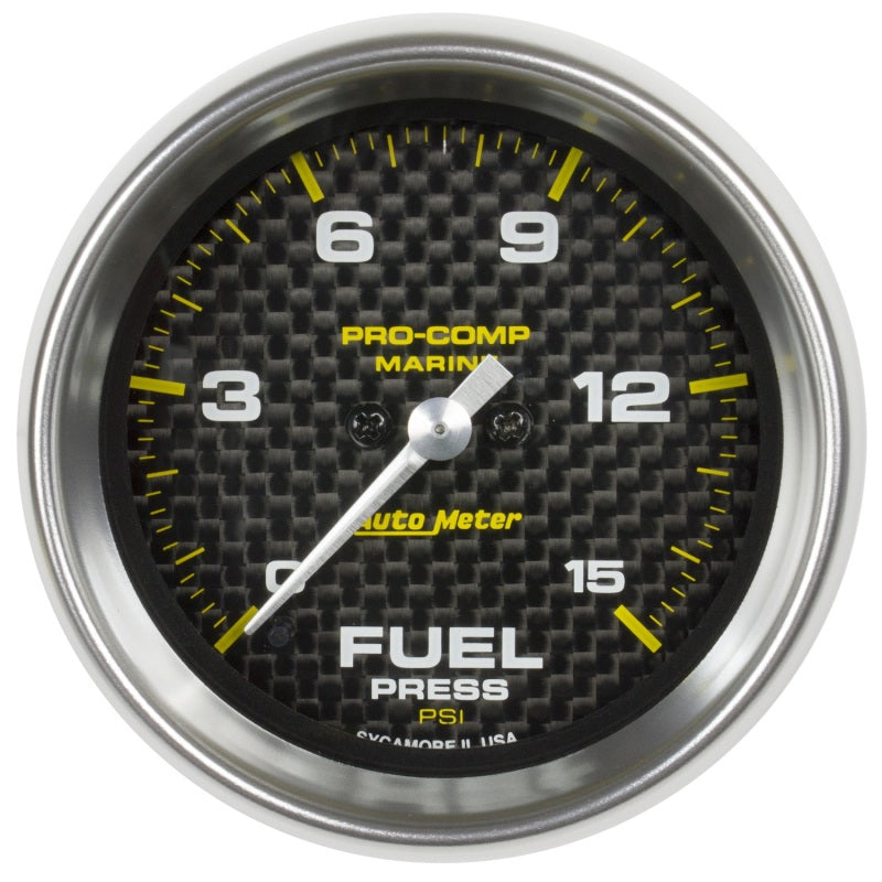 Autometer Marine Carbon Fiber 2-1/16in 15 PSI Digital Stepper Motor Fuel Pressure Gauge - Burkken Auto Parts