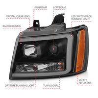 ANZO 07-14 Chevy Tahoe Projector Headlights w/ Plank Style Design Black w/ Amber - Burkken Auto Parts