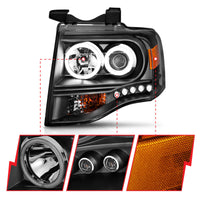 ANZO 2007-2014 Ford Expedition Projector Headlights w/ Halo Black - Burkken Auto Parts