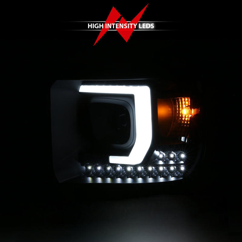 ANZO 2014-2015 GMC Sierra 1500HD Projector Plank Style Headlight Black W/ DRL - Burkken Auto Parts