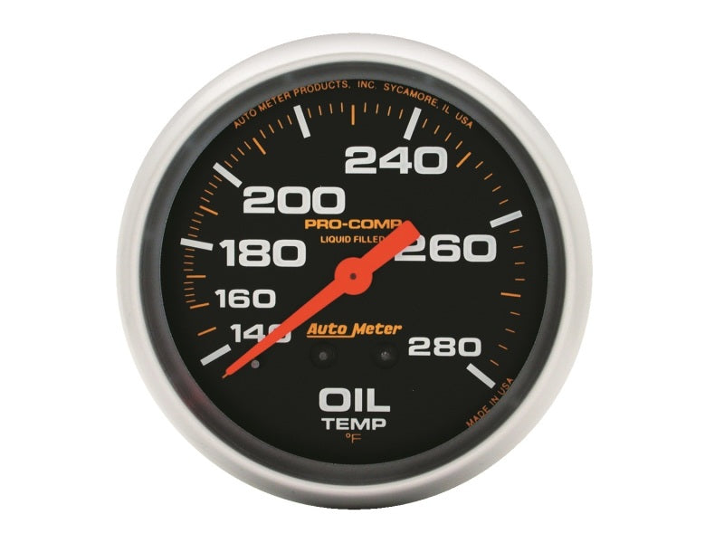 Autometer Liquid Filled Mechanical 66.7mm 140-280 deg F Oil Termperature Gauge Includes 12 ft Tubing - Burkken Auto Parts