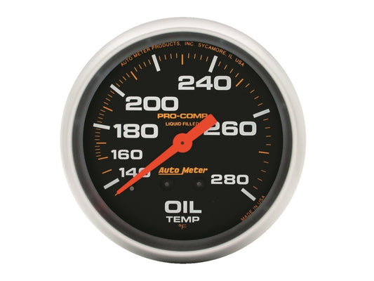 Autometer Liquid Filled Mechanical 66.7mm 140-280 deg F Oil Termperature Gauge Includes 12 ft Tubing - Burkken Auto Parts