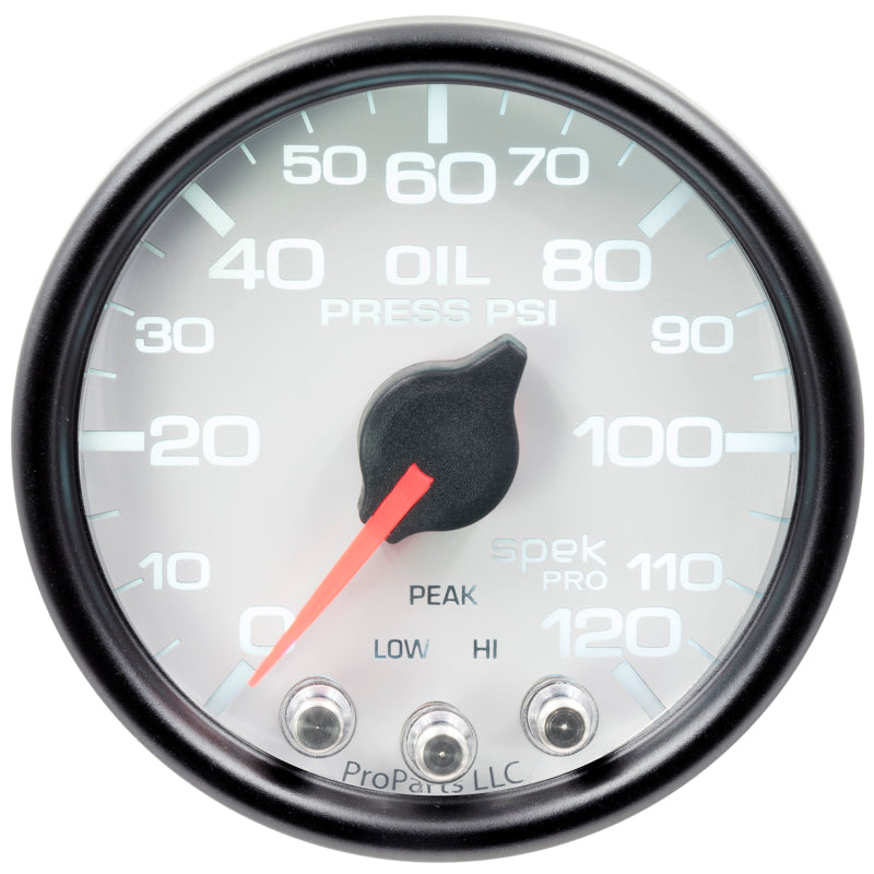 Autometer Spek-Pro Gauge Oil Press 2 1/16in 120psi Stepper Motor W/Peak & Warn Wht/Blk - Burkken Auto Parts
