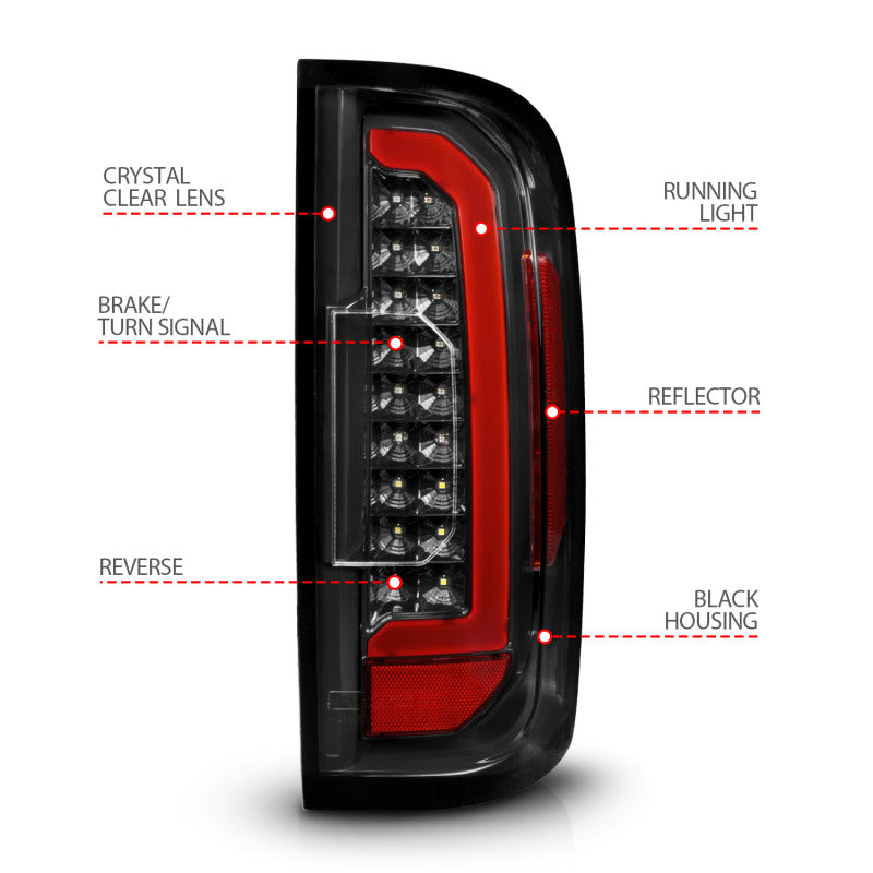 ANZO 15-21 GMC Canyon Full LED Taillights w/ Red Lightbar Black Housing/Clear Lens - Burkken Auto Parts