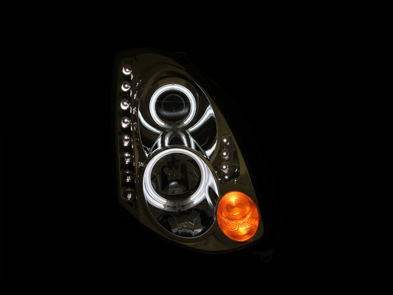 ANZO 2003-2007 Infiniti G35 Projector Headlights w/ Halo Chrome (CCFL) (HID Compatible) - Burkken Auto Parts