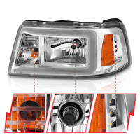 ANZO 2001-2011 Ford Ranger Crystal Headlights w/ Light Bar Chrome Housing - Burkken Auto Parts